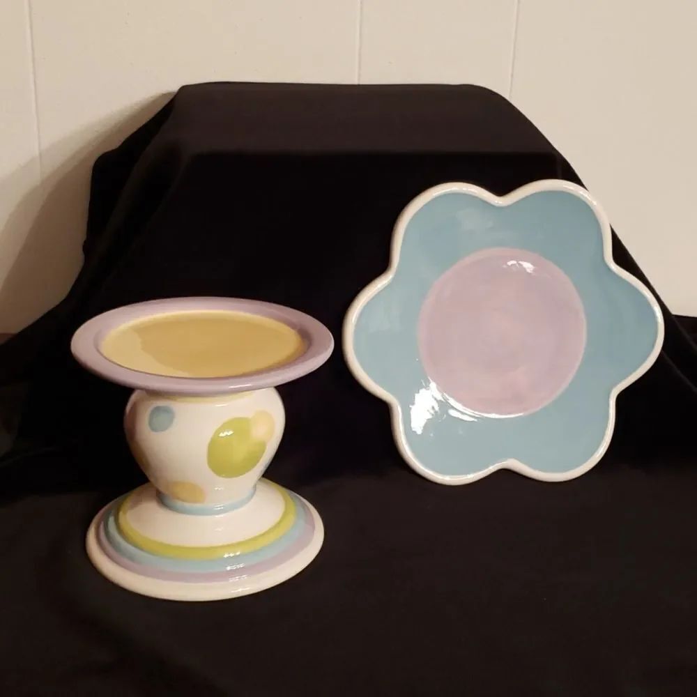 Vintage PartyLite Lively Pillar Holder 2 Pc Set